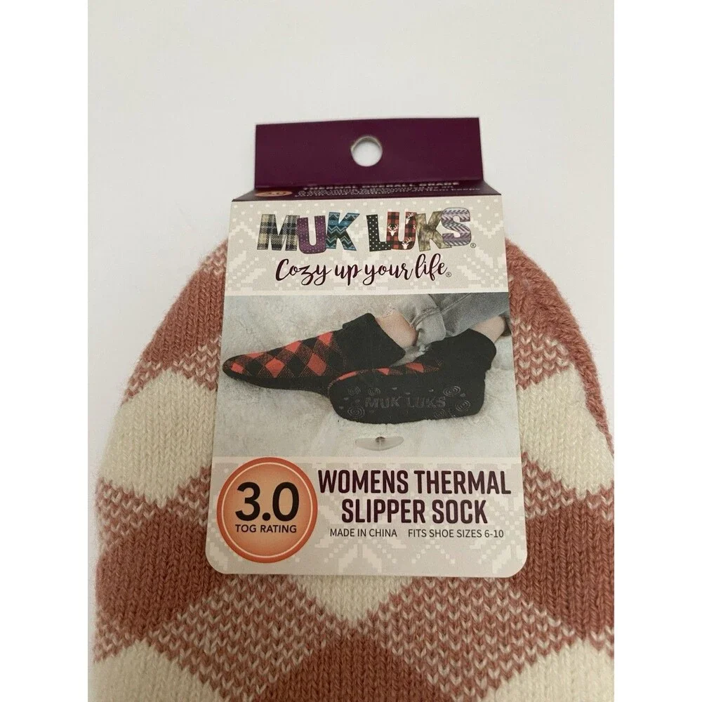 MUK LUKS Thermal Slipper Socks Woman’s 3.0 TOG Rating Size 6-10 Shoe PINK CHECK
